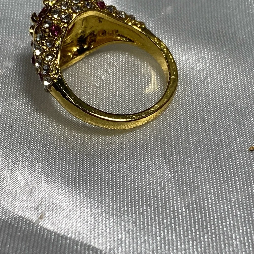 Gold Style Ring with Red Gemstone and Crystal Accents, costume jewelry